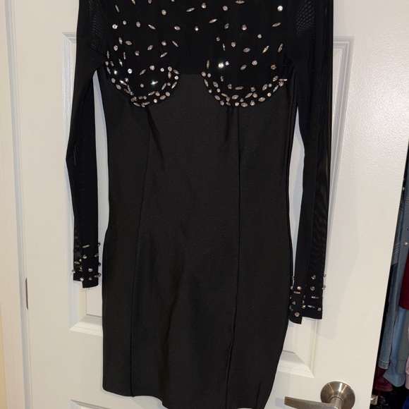 Fashion Nova Black Mesh Long Sleeve Bodycon Dress Size L Clubwear - Picture 5 of 5